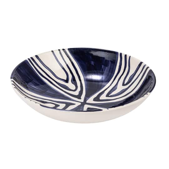 Hello Honey® 12.5" Blue & Cream Hand-Painted Design Stoneware Serving Bowl